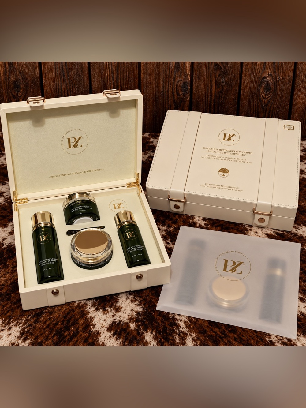 Below Zero Collagen & Peptide Treatment Set — Cream & Dark Green **Brand New**